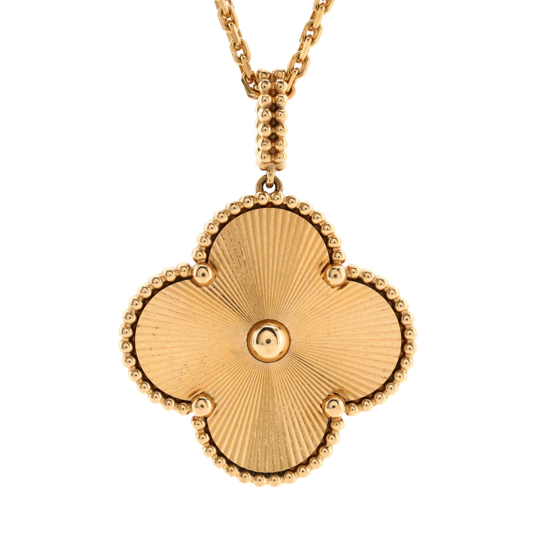 Magic Alhambra Pendant Necklace Guilloche 18K Yellow Gold
