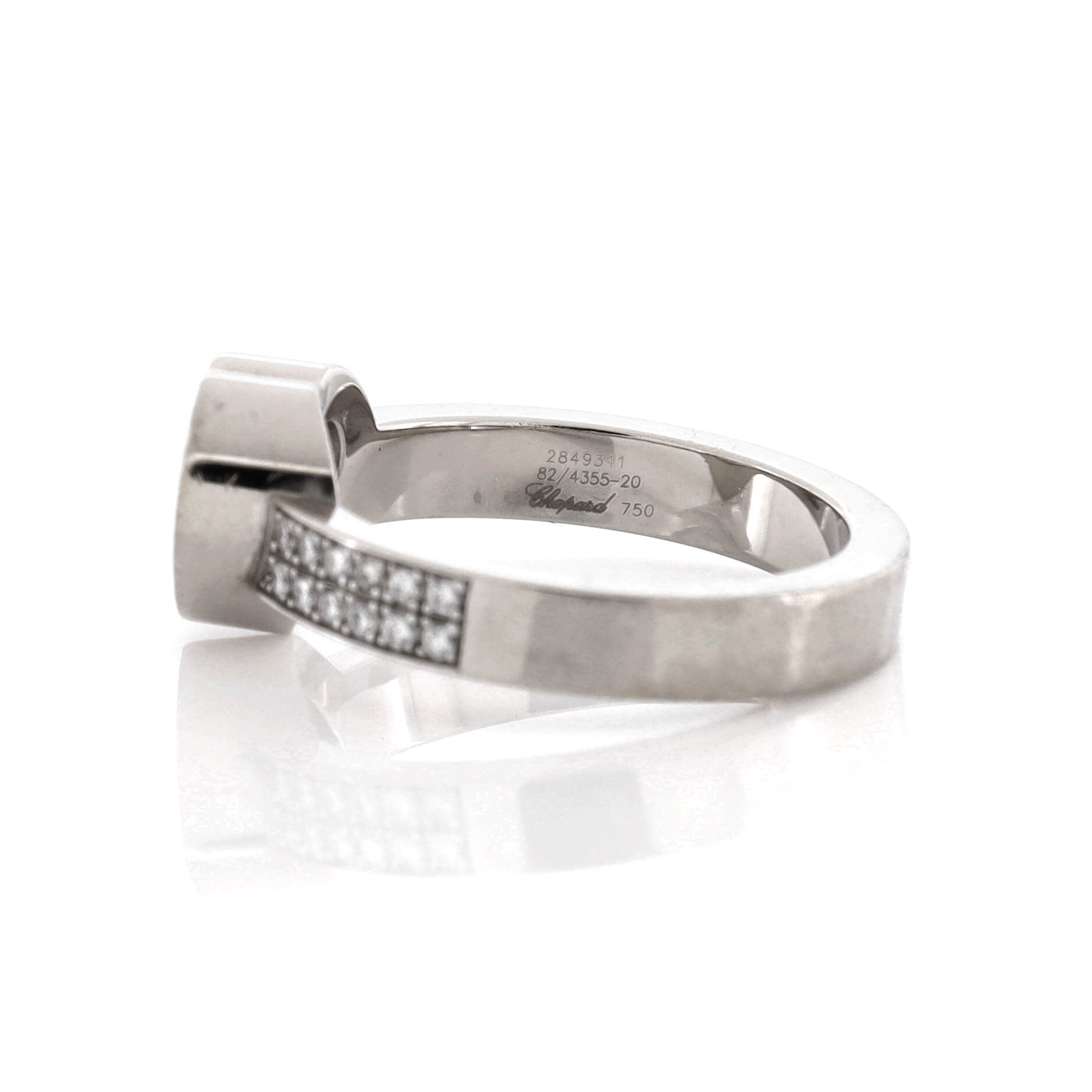 Happy Diamonds 1 Diamond Heart Band Ring 18K White Gold with 2 Row Pave Diamonds and 1 Floating Diamond