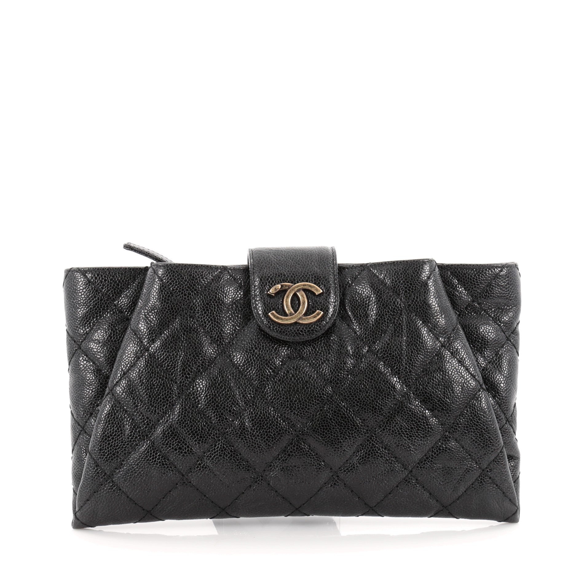 Coco Pleats Clutch Quilted Glazed Caviar