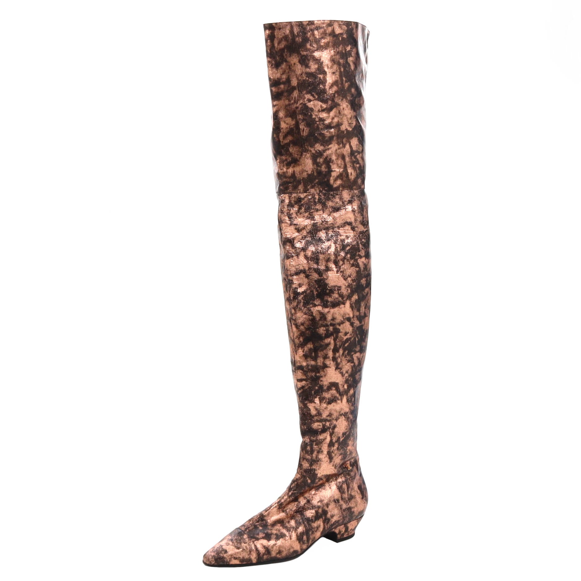 Women's Cap Toe Thigh High Boots Metallic Laminated Goatskin