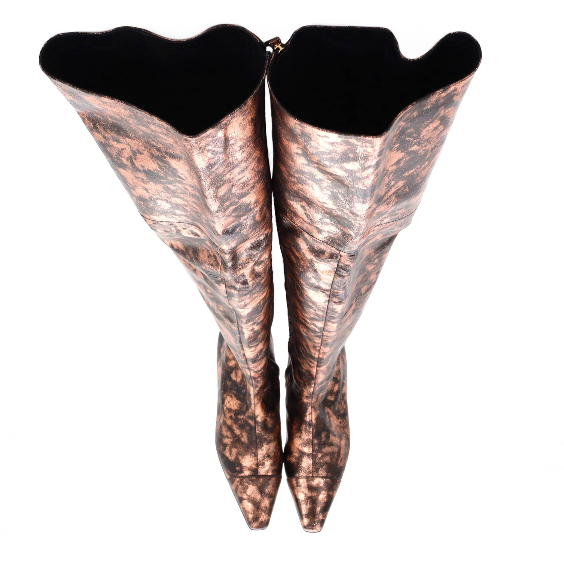 Women's Cap Toe Thigh High Boots Metallic Laminated Goatskin