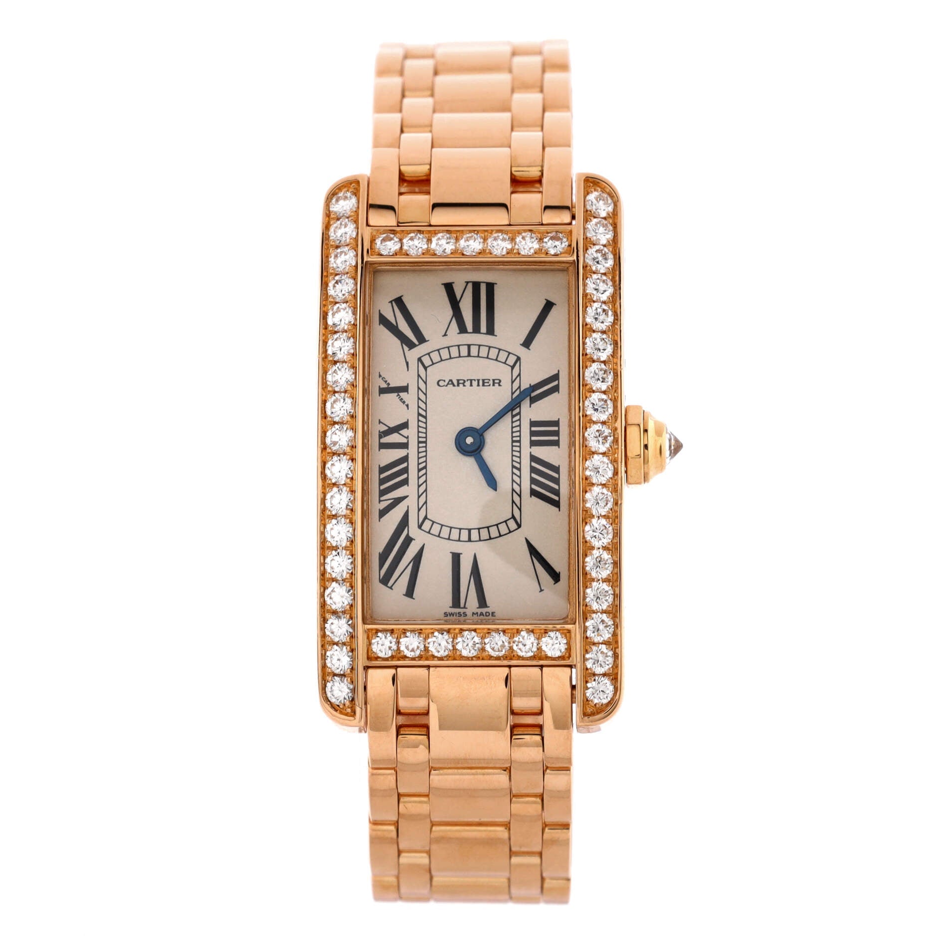 Tank Americaine Quartz Watch Rose Gold with Diamond Bezel 19