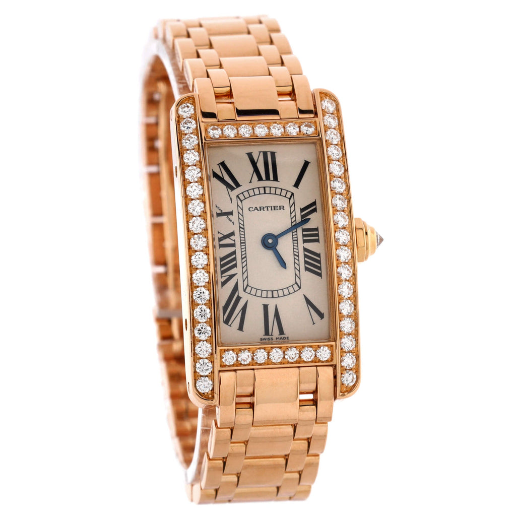 Tank Americaine Quartz Watch Rose Gold with Diamond Bezel 19
