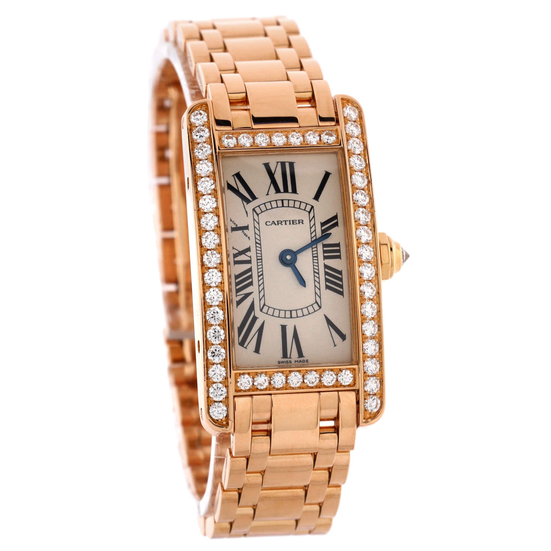 Tank Americaine Quartz Watch Rose Gold with Diamond Bezel 19