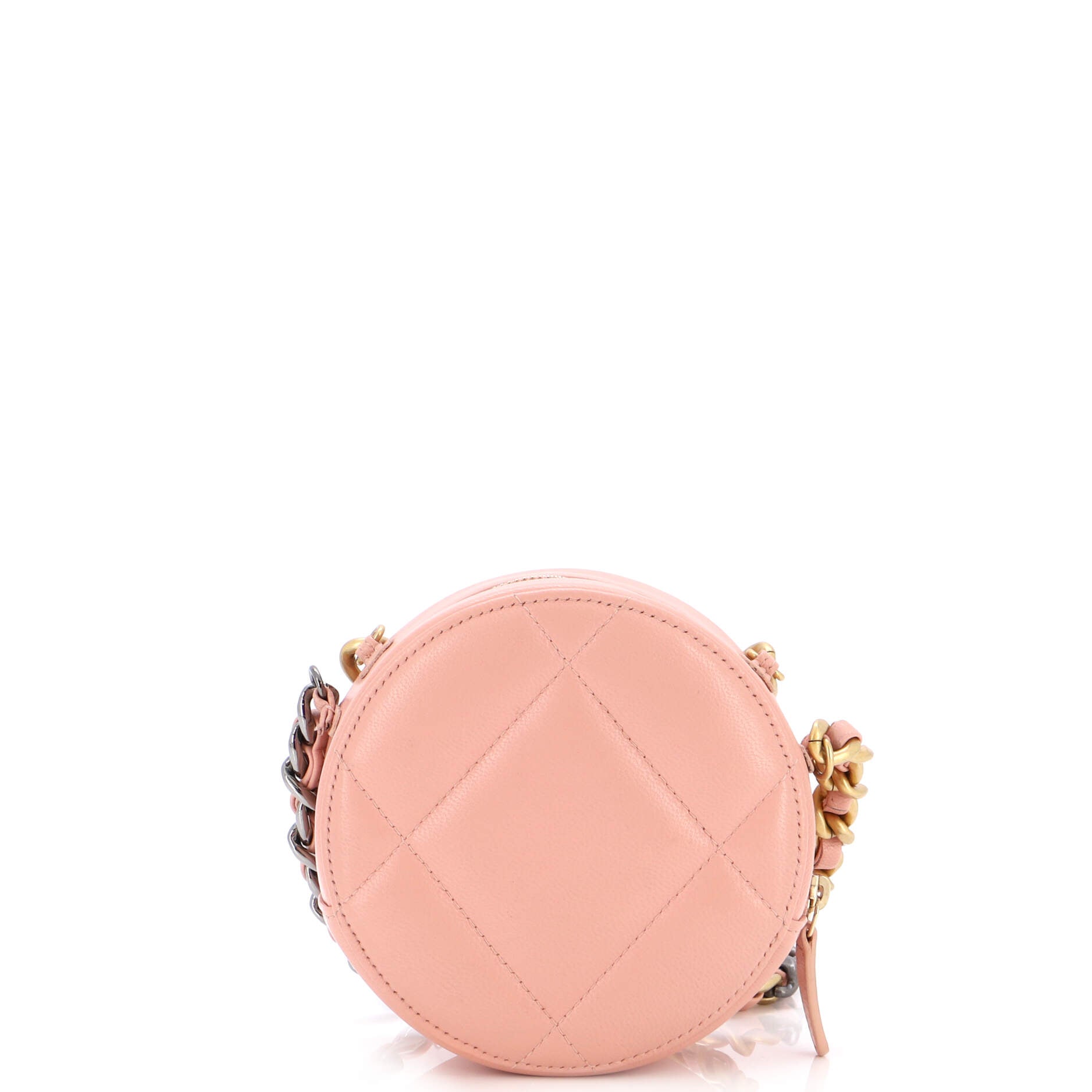 19 Round Clutch with Chain Quilted Leather