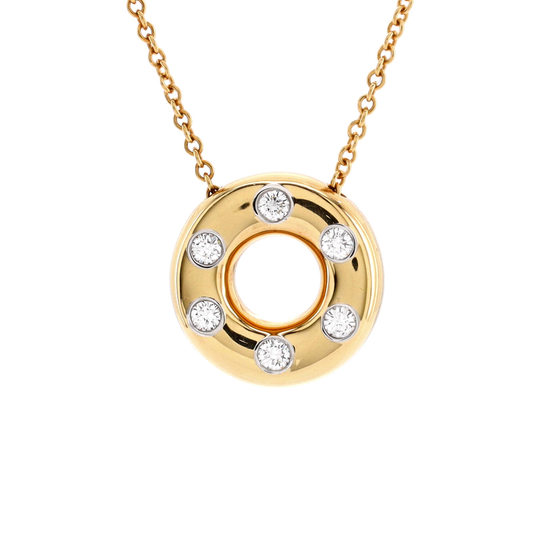 Etoile Circle Donut Pendant Necklace 18K Yellow Gold and Platinum with Diamonds