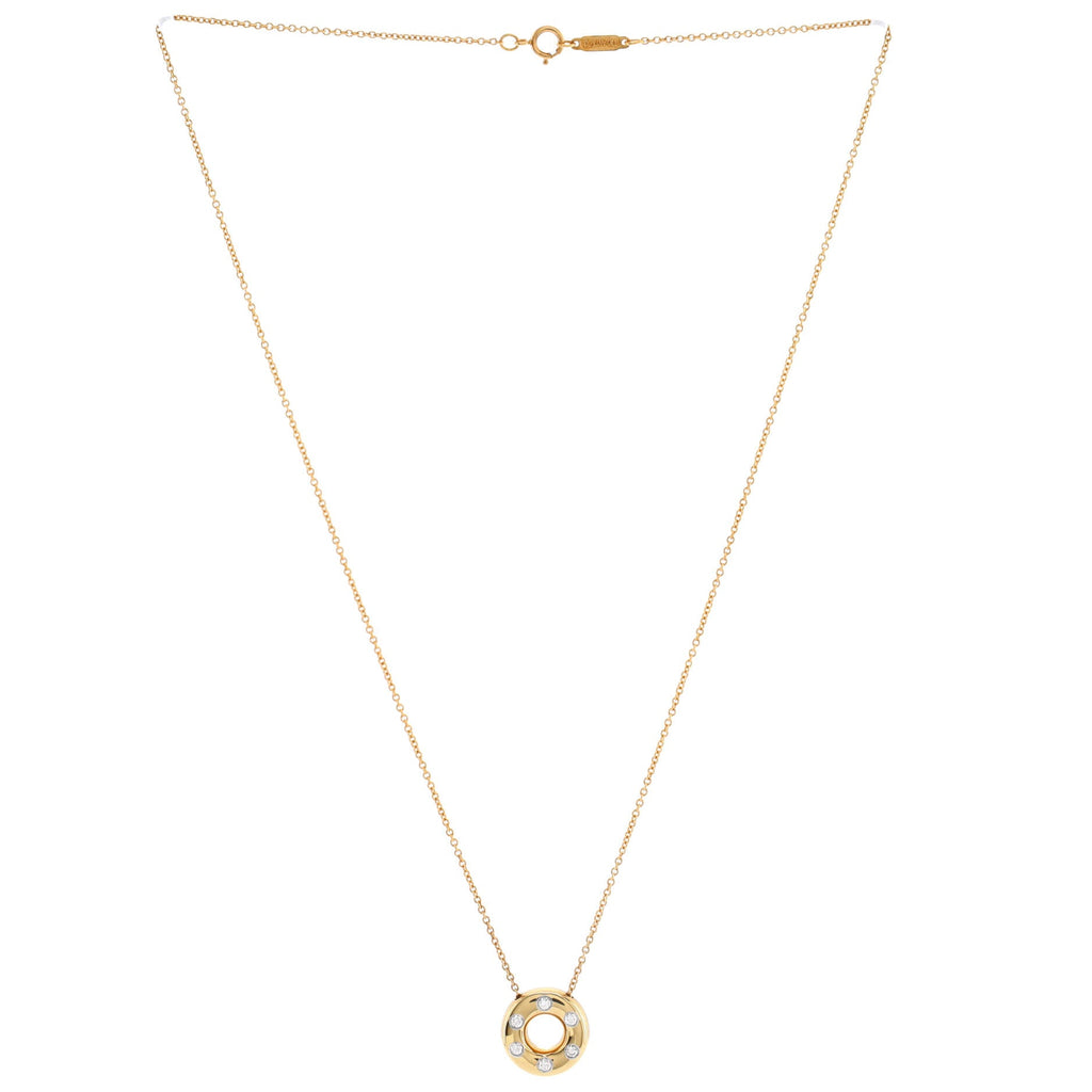 Etoile Circle Donut Pendant Necklace 18K Yellow Gold and Platinum with Diamonds
