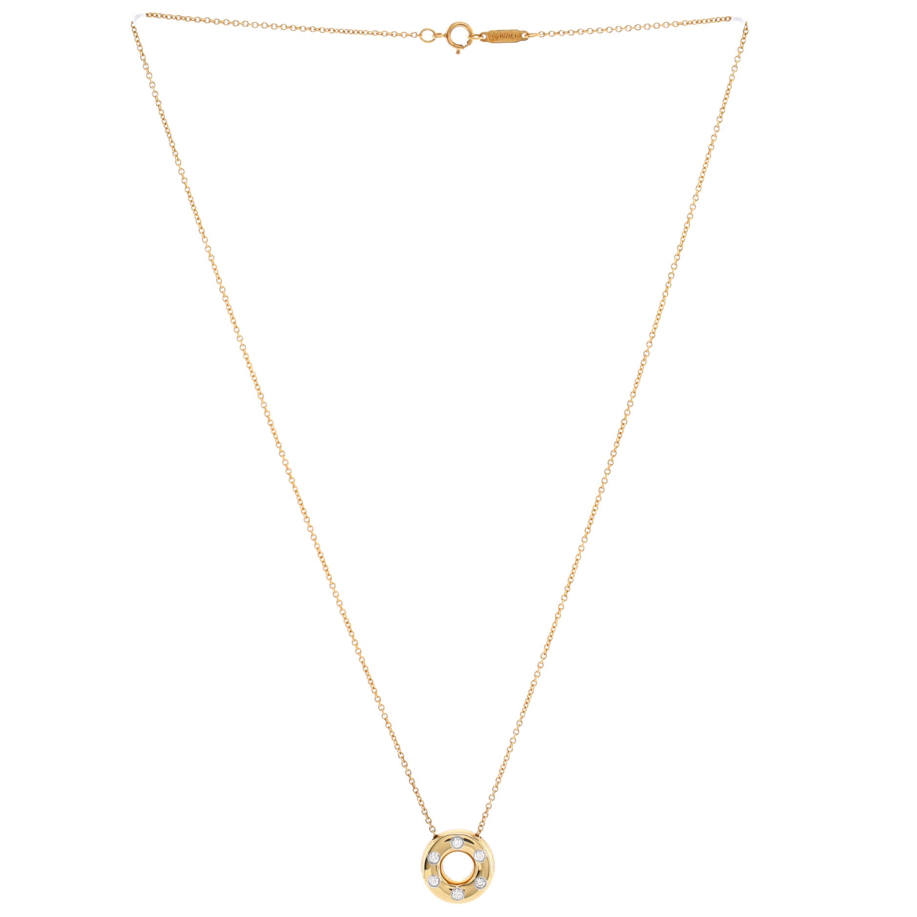 Etoile Circle Donut Pendant Necklace 18K Yellow Gold and Platinum with Diamonds