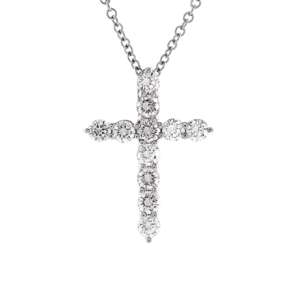 Cross Pendant Necklace Platinum and Diamonds Small