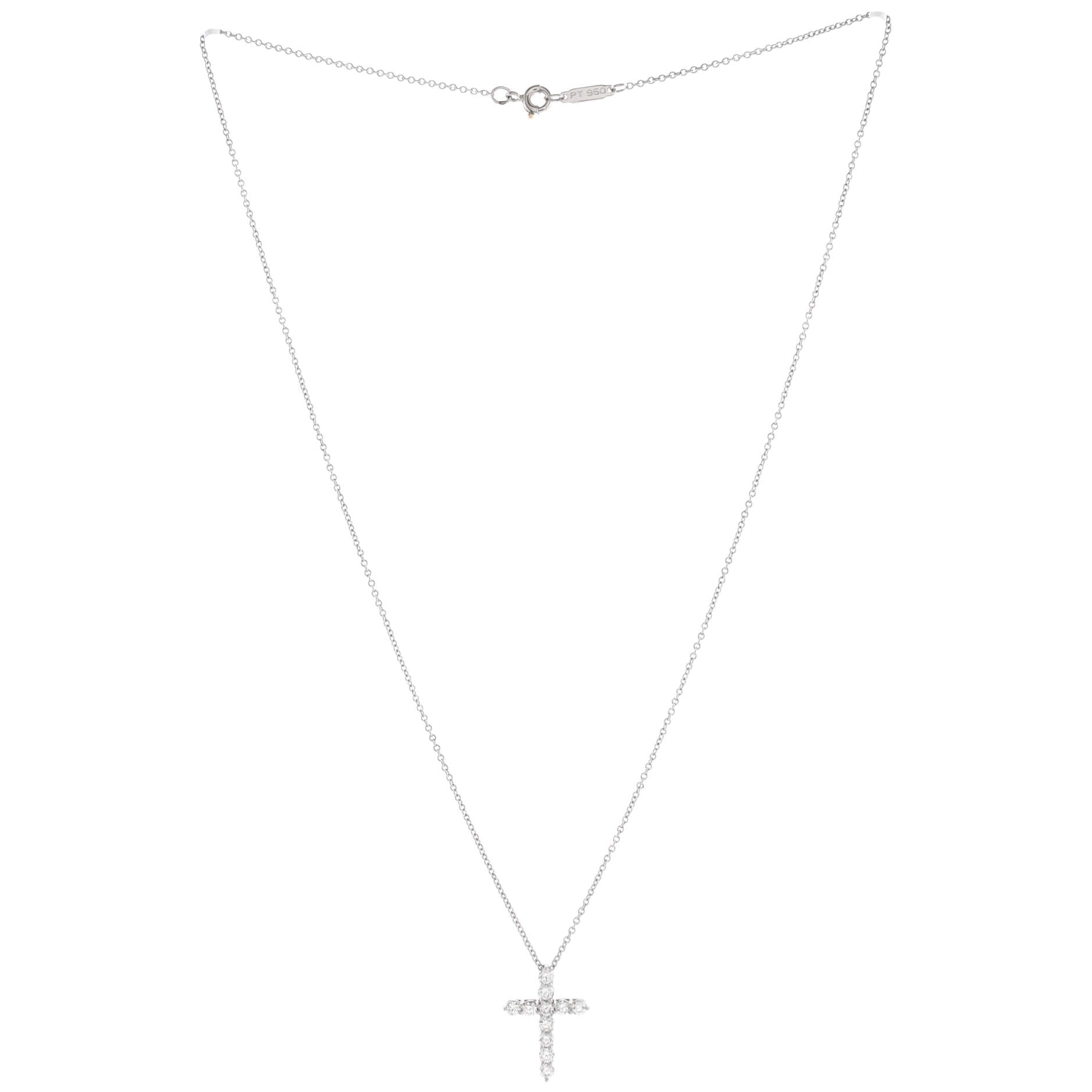 Cross Pendant Necklace Platinum and Diamonds Small