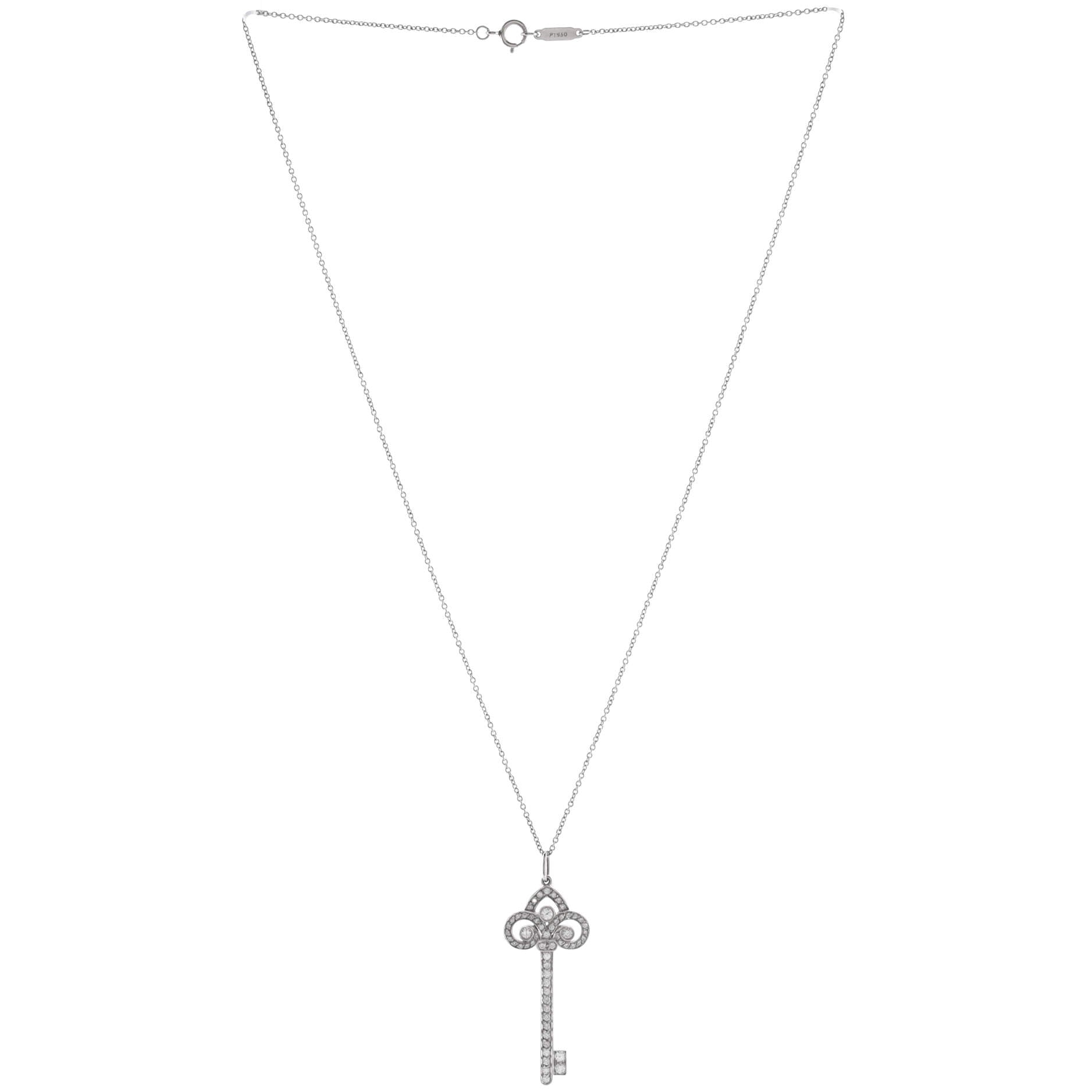Fleur de Lis Key Pendant Necklace Platinum with Diamonds Large