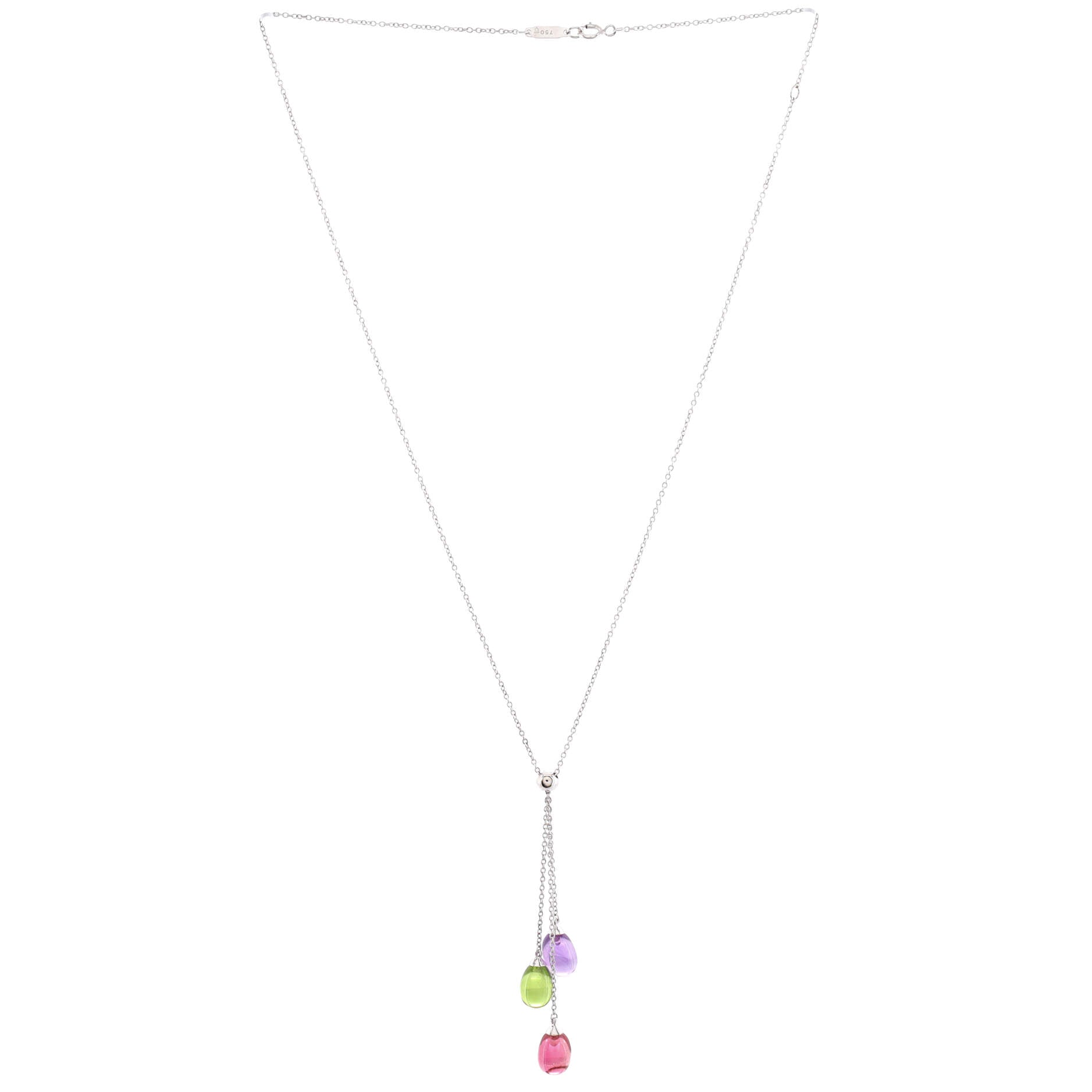 Rainbow Drops Necklace 18K White Gold with Amethyst, Peridot and Pink Tourmaline