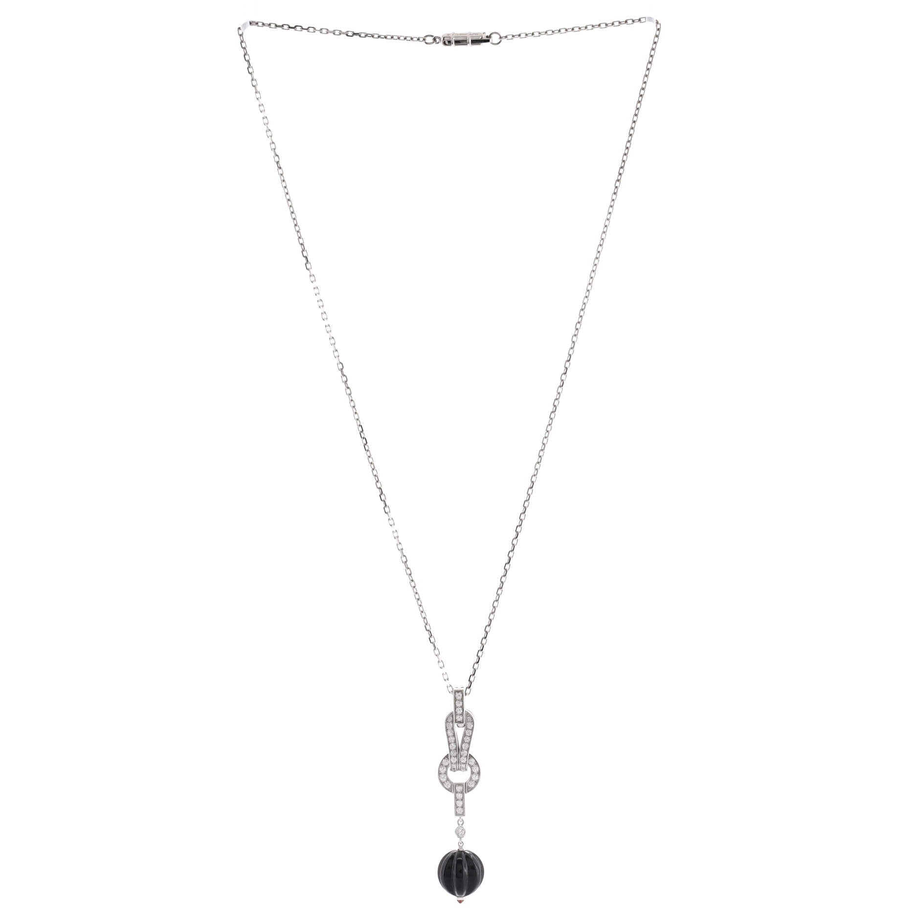 Agrafe Drop Pendant Necklace 18K White Gold with Diamonds, Onyx, and Rubelite