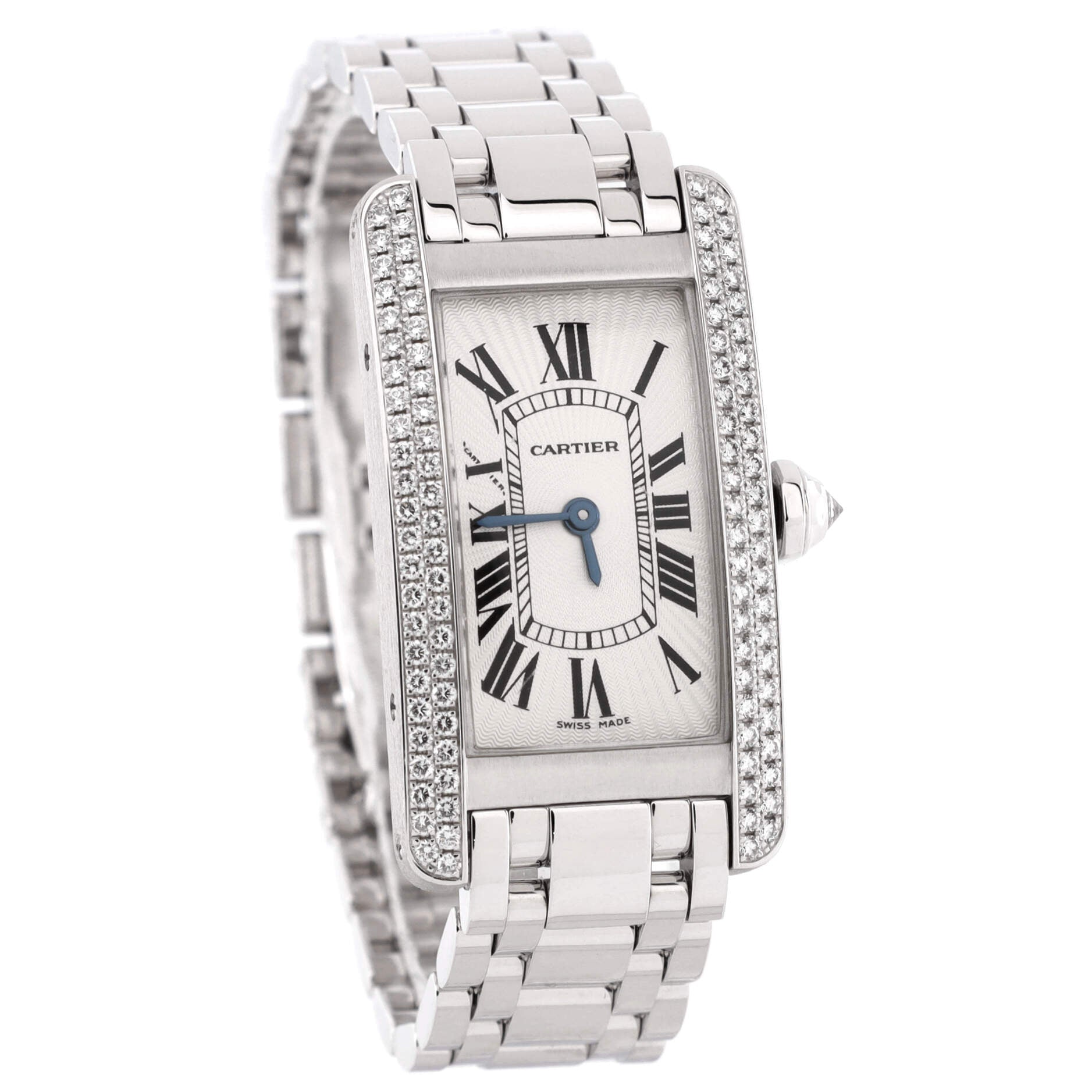 Tank Americaine Quartz Watch White Gold with Two Row Diamond Bezel 19