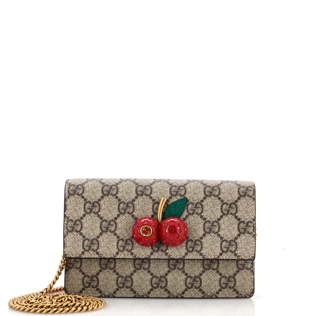 Cherries Wallet on Chain GG Coated Canvas Mini