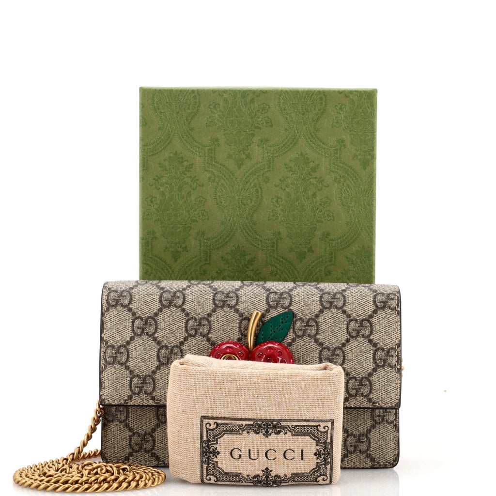 Cherries Wallet on Chain GG Coated Canvas Mini