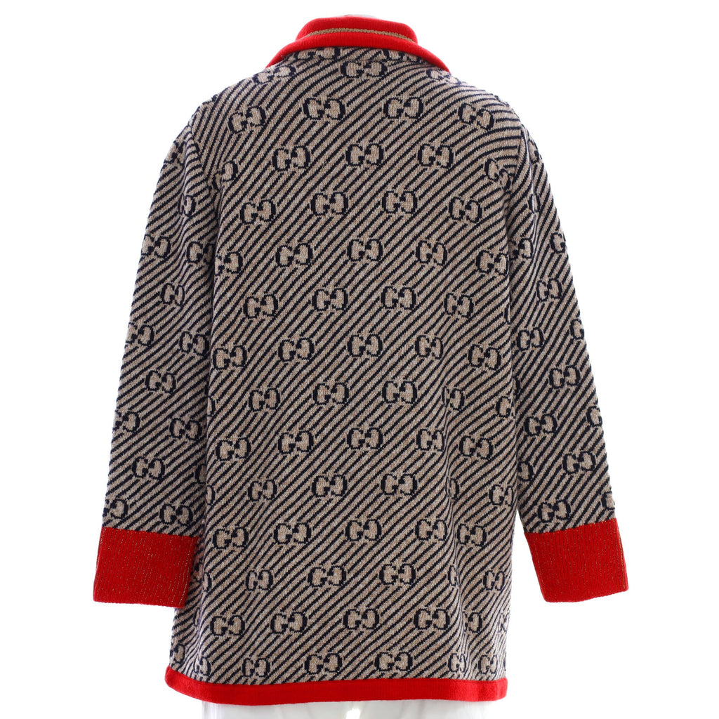 Women's Knit Button Up Collared Jacket GG Wool Blend
