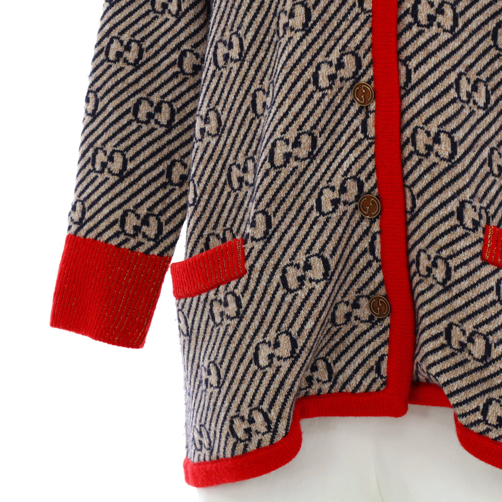 Women's Knit Button Up Collared Jacket GG Wool Blend