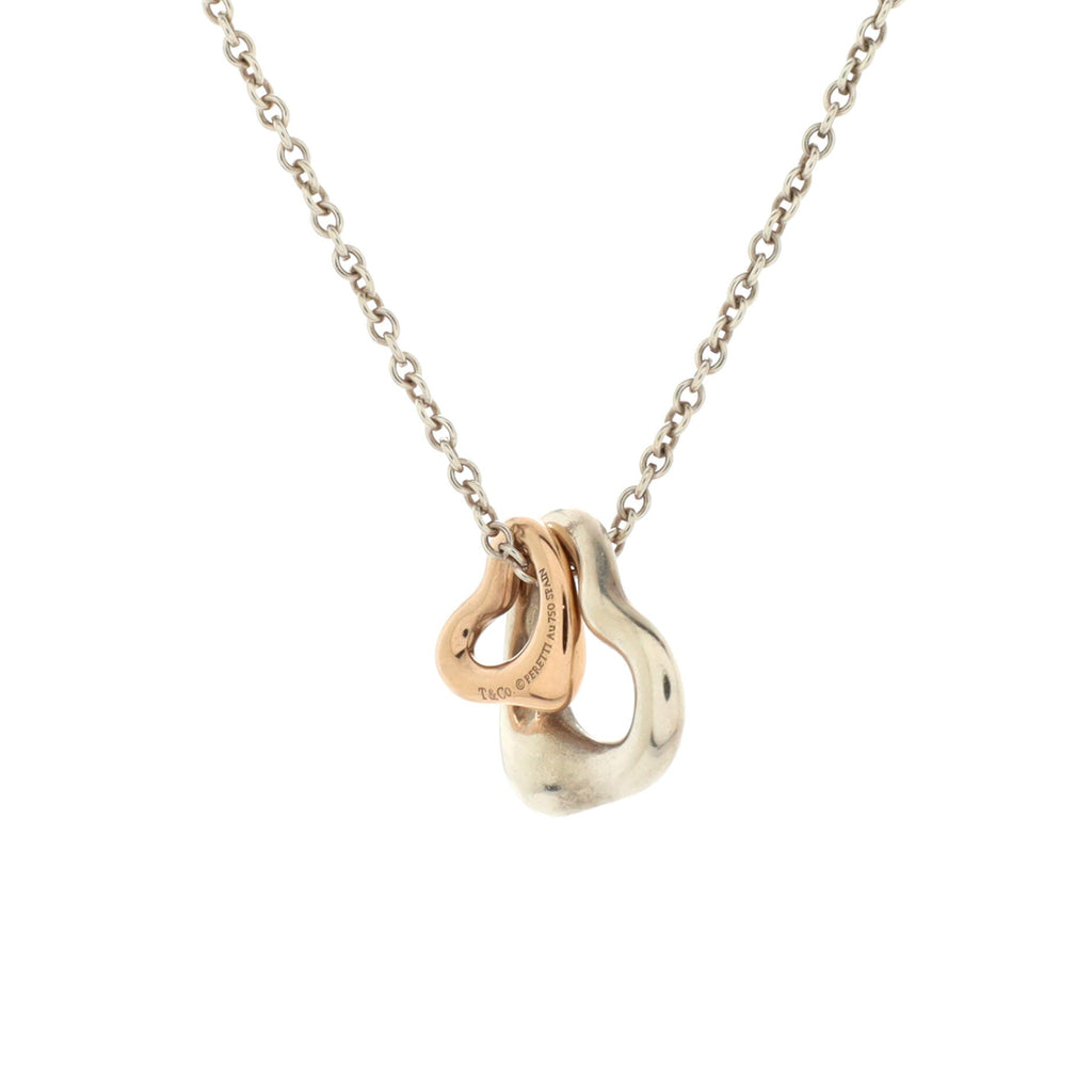 Elsa Peretti Double Open Heart Pendant Necklace Sterling Silver and 18K Rose Gold