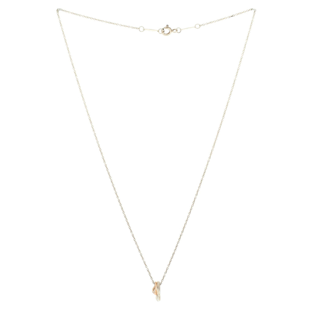 Elsa Peretti Double Open Heart Pendant Necklace Sterling Silver and 18K Rose Gold
