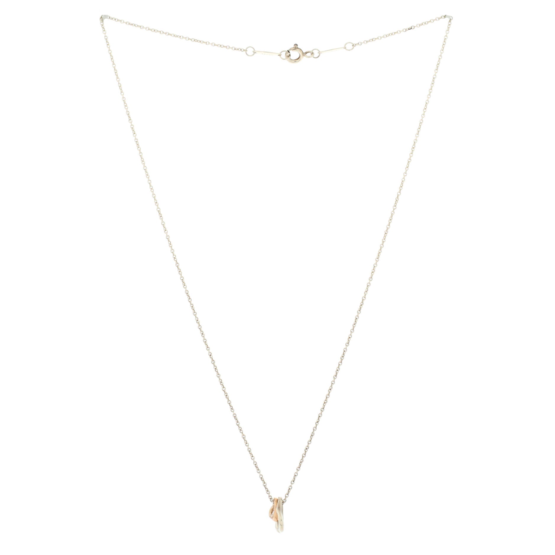 Elsa Peretti Double Open Heart Pendant Necklace Sterling Silver and 18K Rose Gold