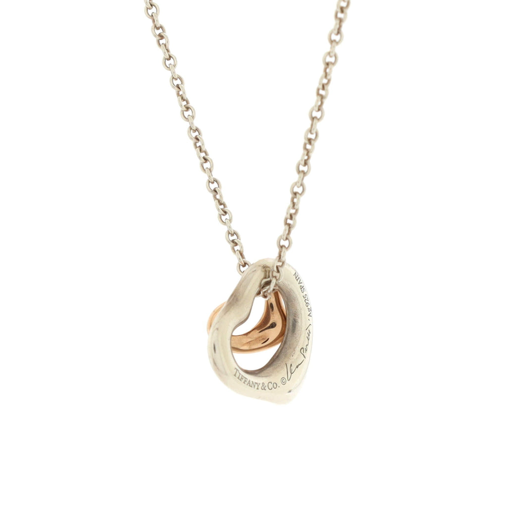 Elsa Peretti Double Open Heart Pendant Necklace Sterling Silver and 18K Rose Gold