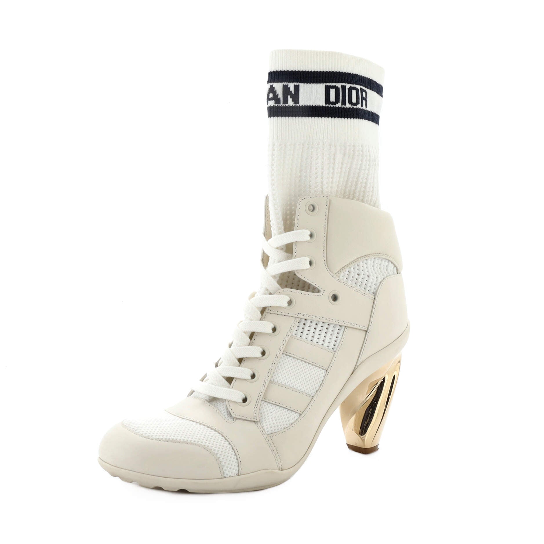 D-Zenith Heeled Ankle Boots Leather with Knit Fabric and Mesh