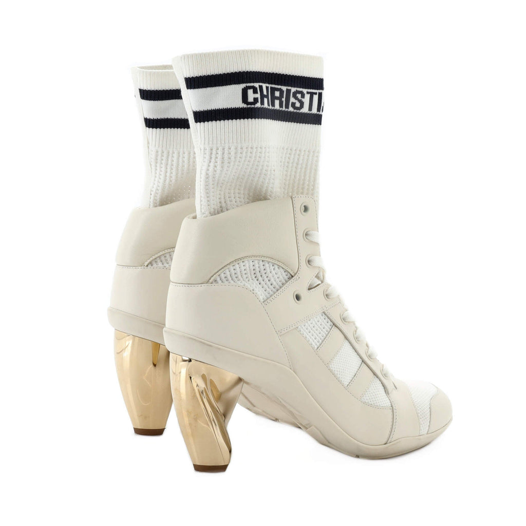 D-Zenith Heeled Ankle Boots Leather with Knit Fabric and Mesh