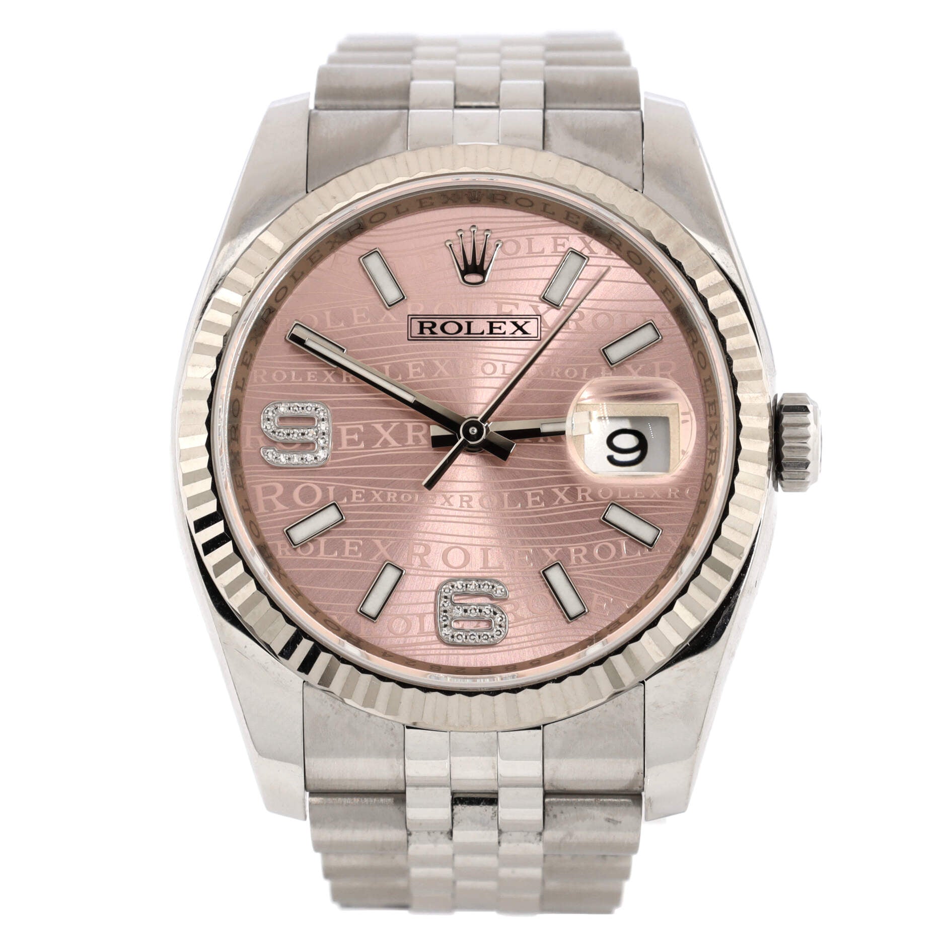 Oyster Perpetual Datejust Waves Automatic Watch Stainless Steel and White Gold with Diamond 6 and 9 Numerals 36