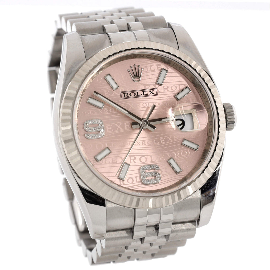 Oyster Perpetual Datejust Waves Automatic Watch Stainless Steel and White Gold with Diamond 6 and 9 Numerals 36
