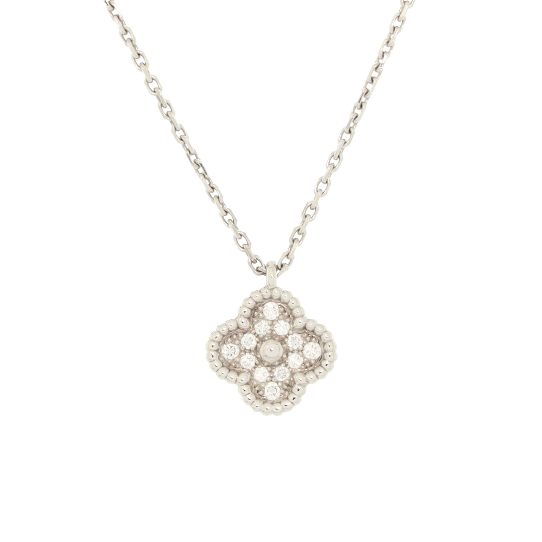 Sweet Alhambra Pendant Necklace 18K White Gold with Diamonds