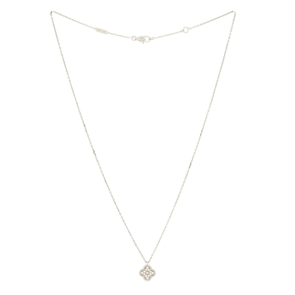 Sweet Alhambra Pendant Necklace 18K White Gold with Diamonds