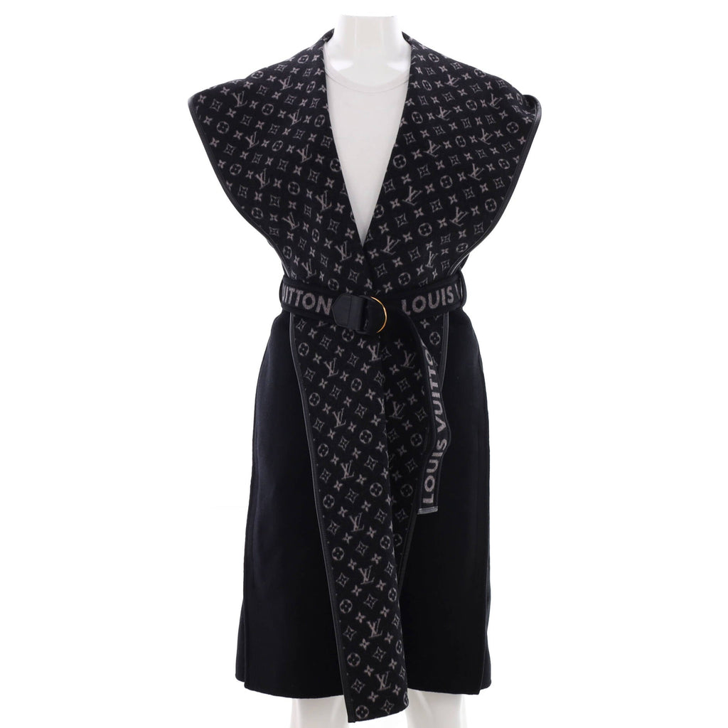 Women's Sleeveless Double Face Wrap Coat Monogram Wool Blend