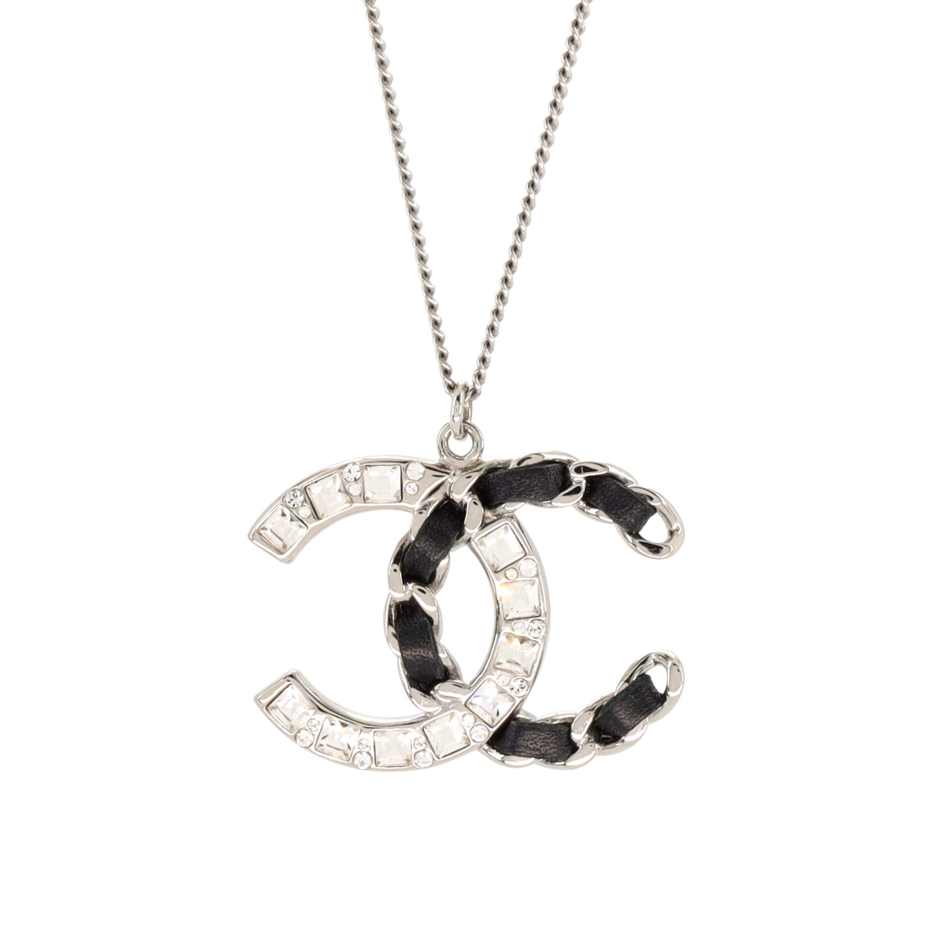CC Pendant Necklace Metal with Crystals and Leather