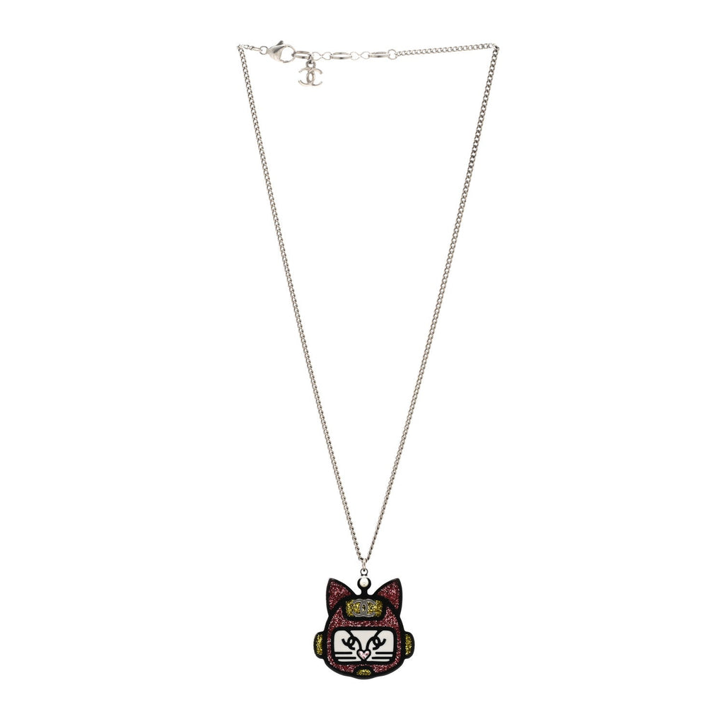 Resin Emoji Robot Cat Pendant Necklace Black Pink Yellow