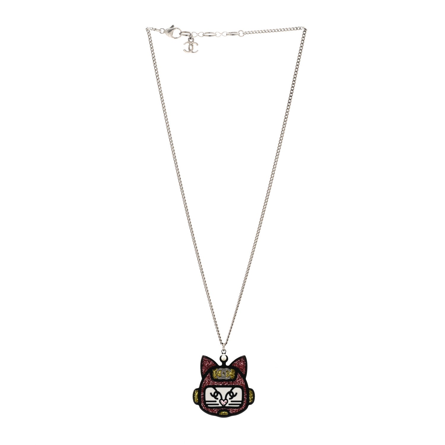 Resin Emoji Robot Cat Pendant Necklace Black Pink Yellow