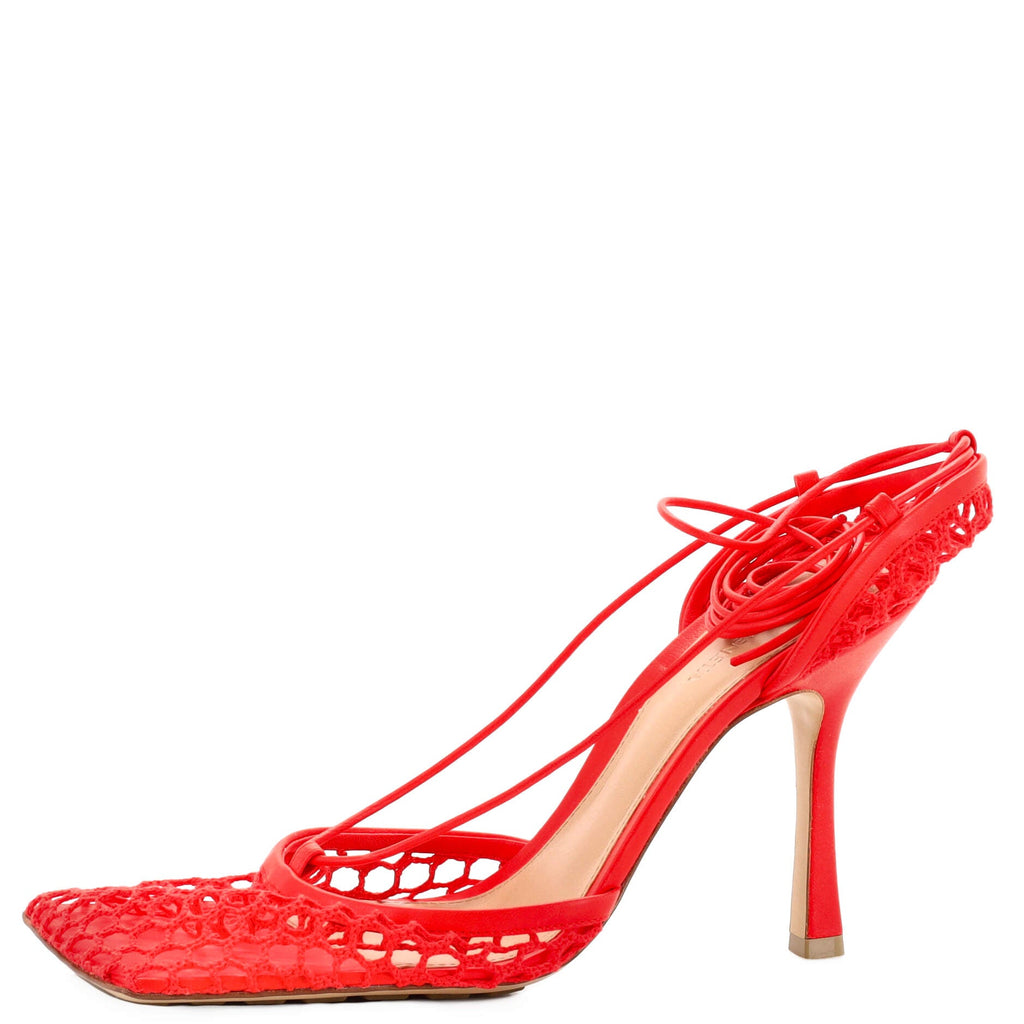 Women's Stretch Ankle Tie Heeled Sandals Mesh with Leather