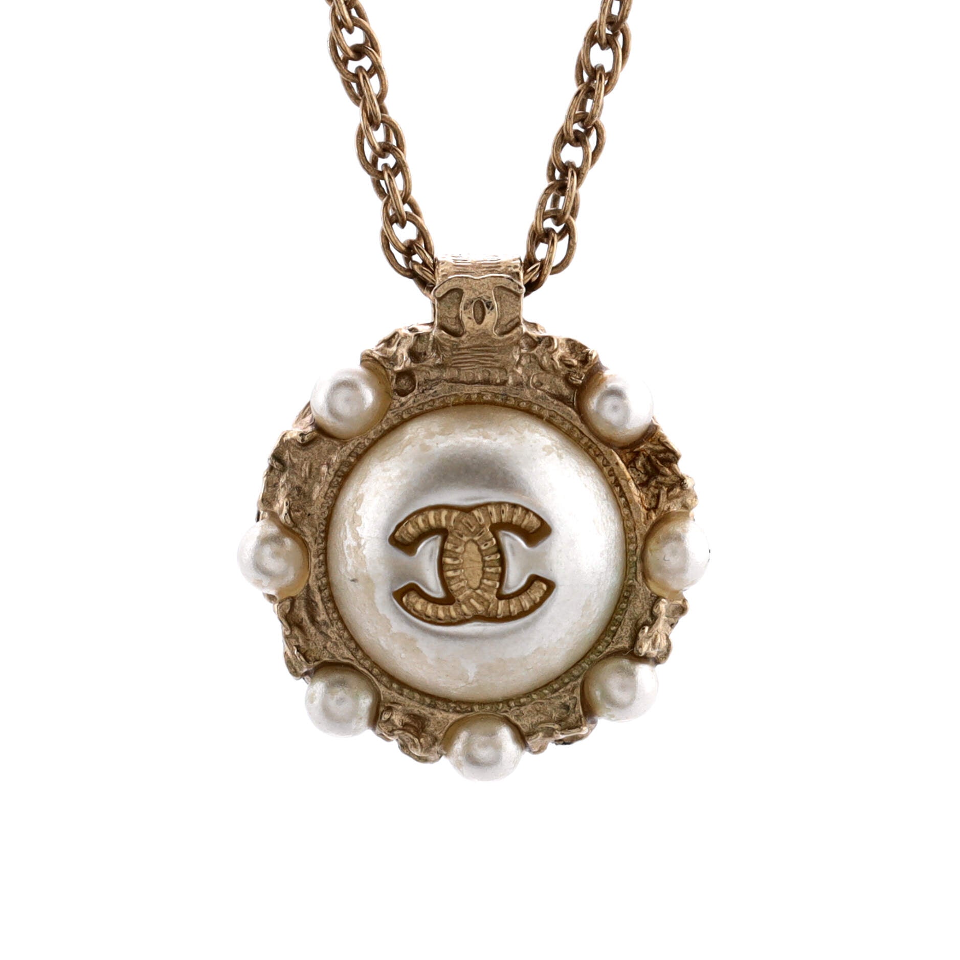 CC Pendant Chain Necklace Metal with Faux Pearl