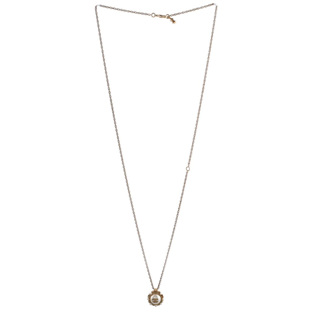 CC Pendant Chain Necklace Metal with Faux Pearl