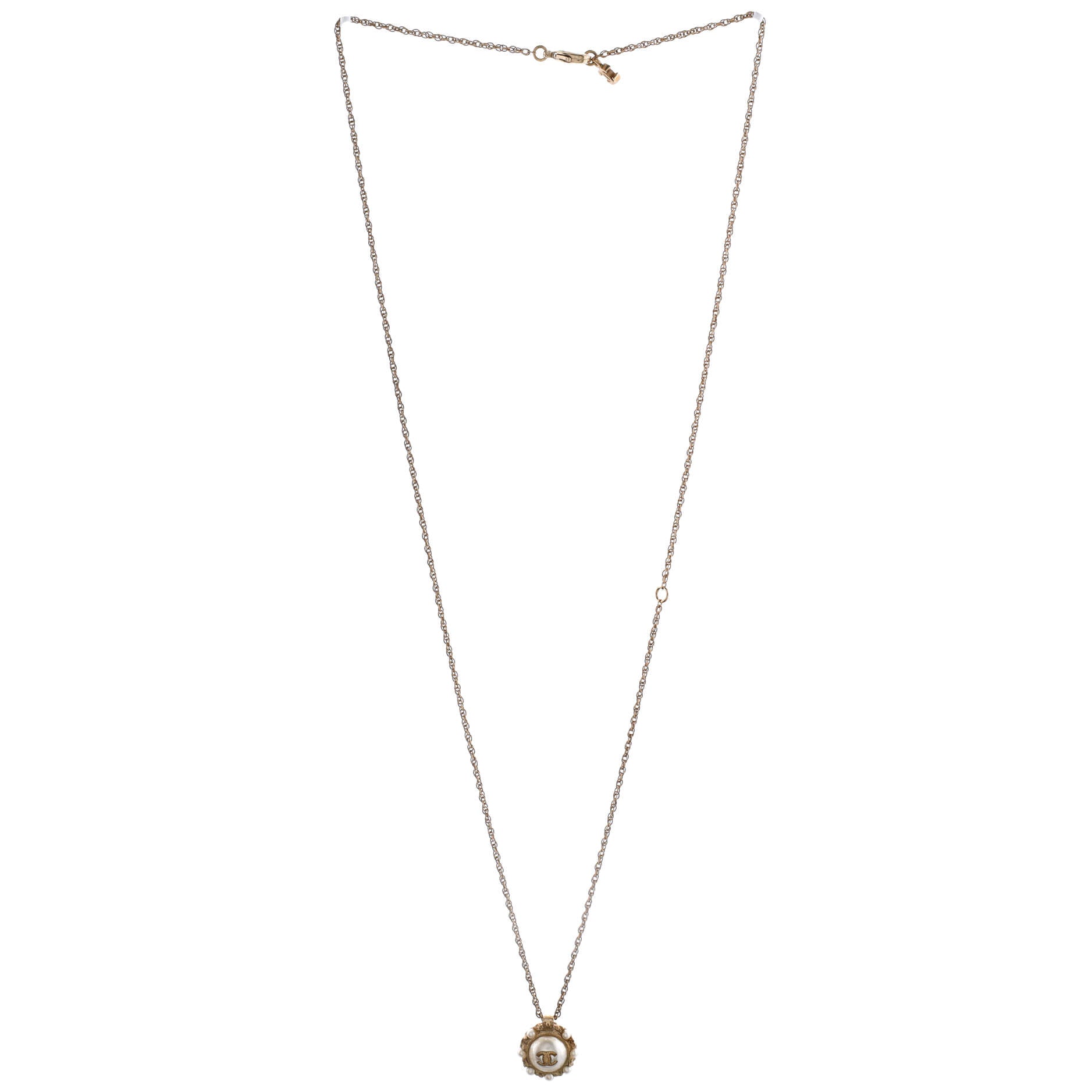 CC Pendant Chain Necklace Metal with Faux Pearl