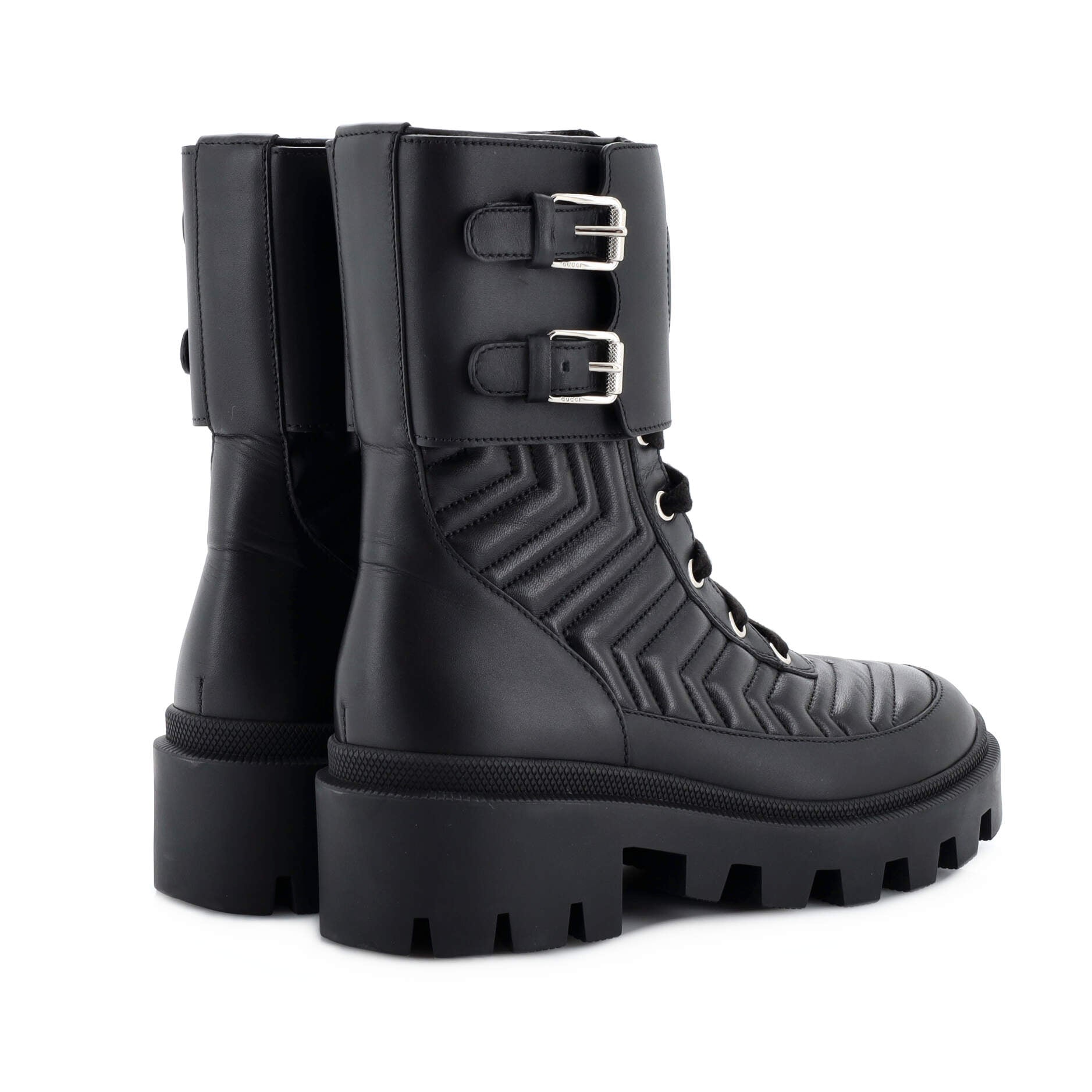 Women's GG Marmont Platform Combat Boots Matelasse Leather