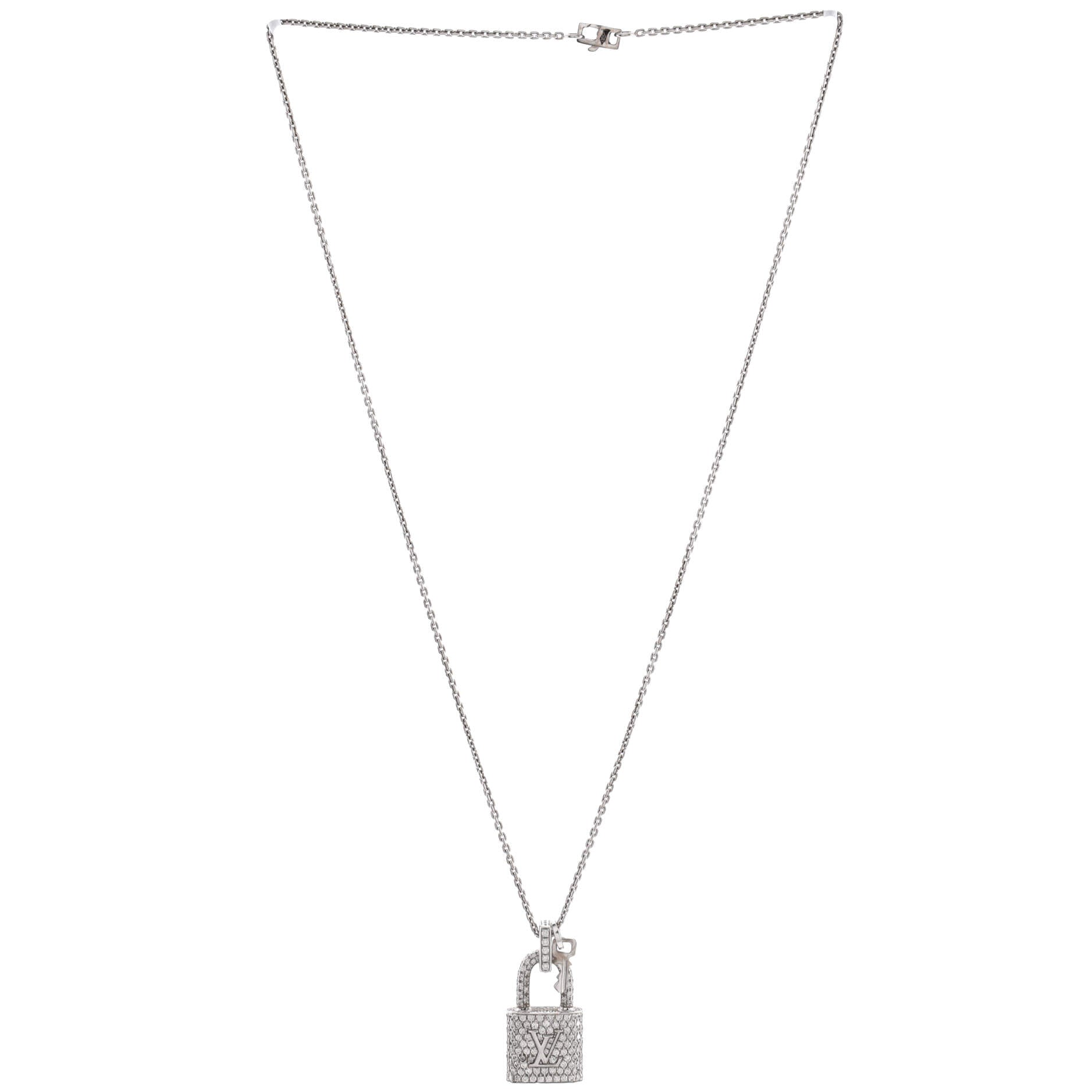 Lockit Pendant Necklace 18K White Gold and Pave Diamonds