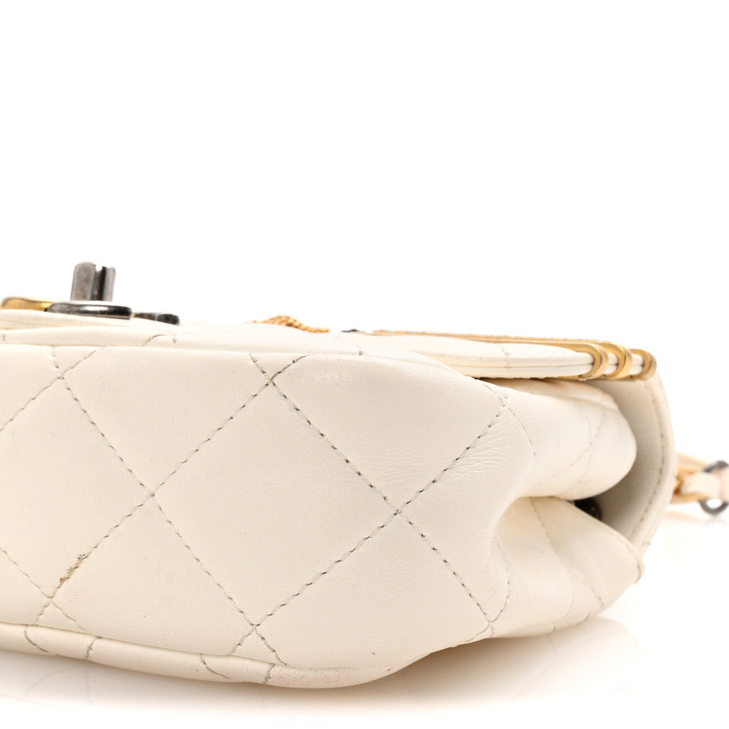 Lambskin Quilted Mini Coco Clips Flap White