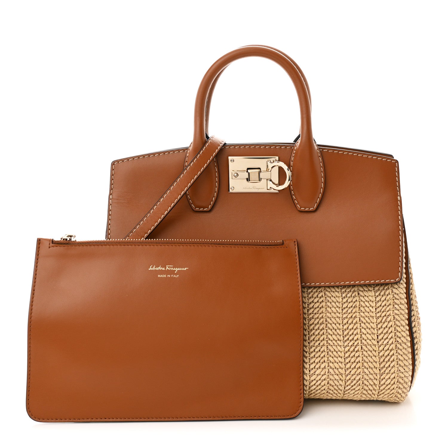 Wicker Calfskin Medium The Studio Bag Naturale Brown
