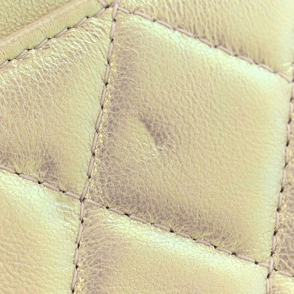 Iridescent Lambskin Quilted Wallet On Chain WOC Ivory