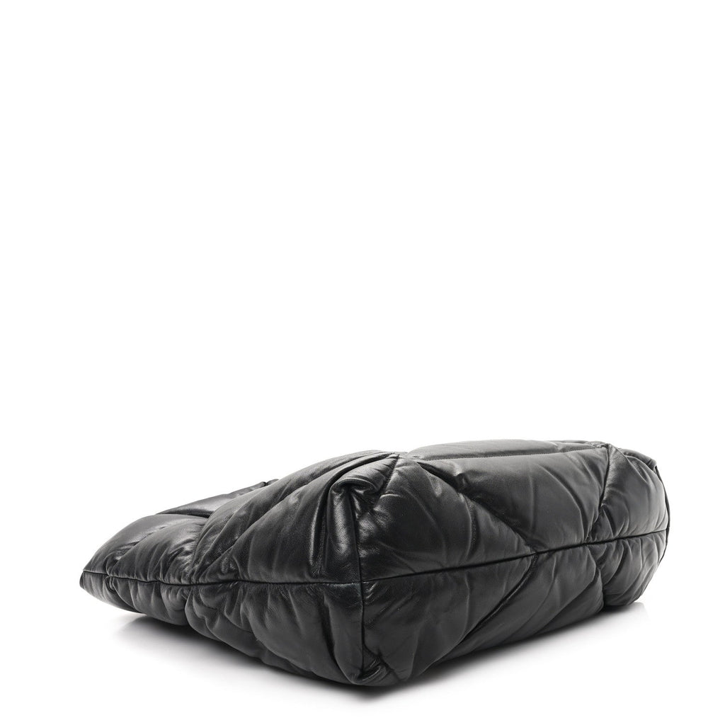 Nappa Soft Padded Logo Embossed Triangle Quilted Tote Black