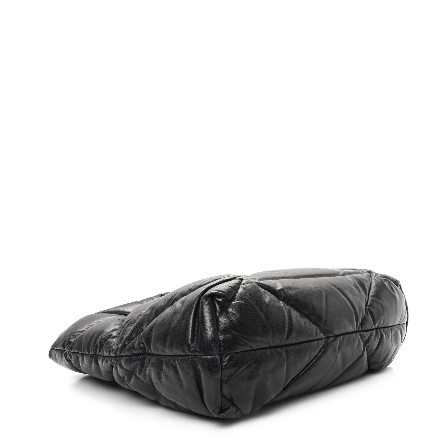 Nappa Soft Padded Logo Embossed Triangle Quilted Tote Black