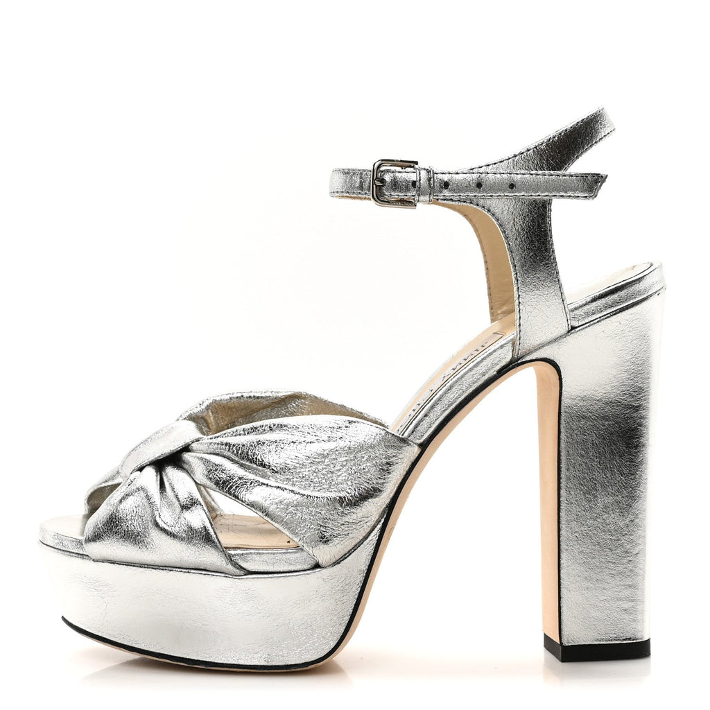 Soft Mirror Calfskin Heloise 120 Sandals 37 Silver