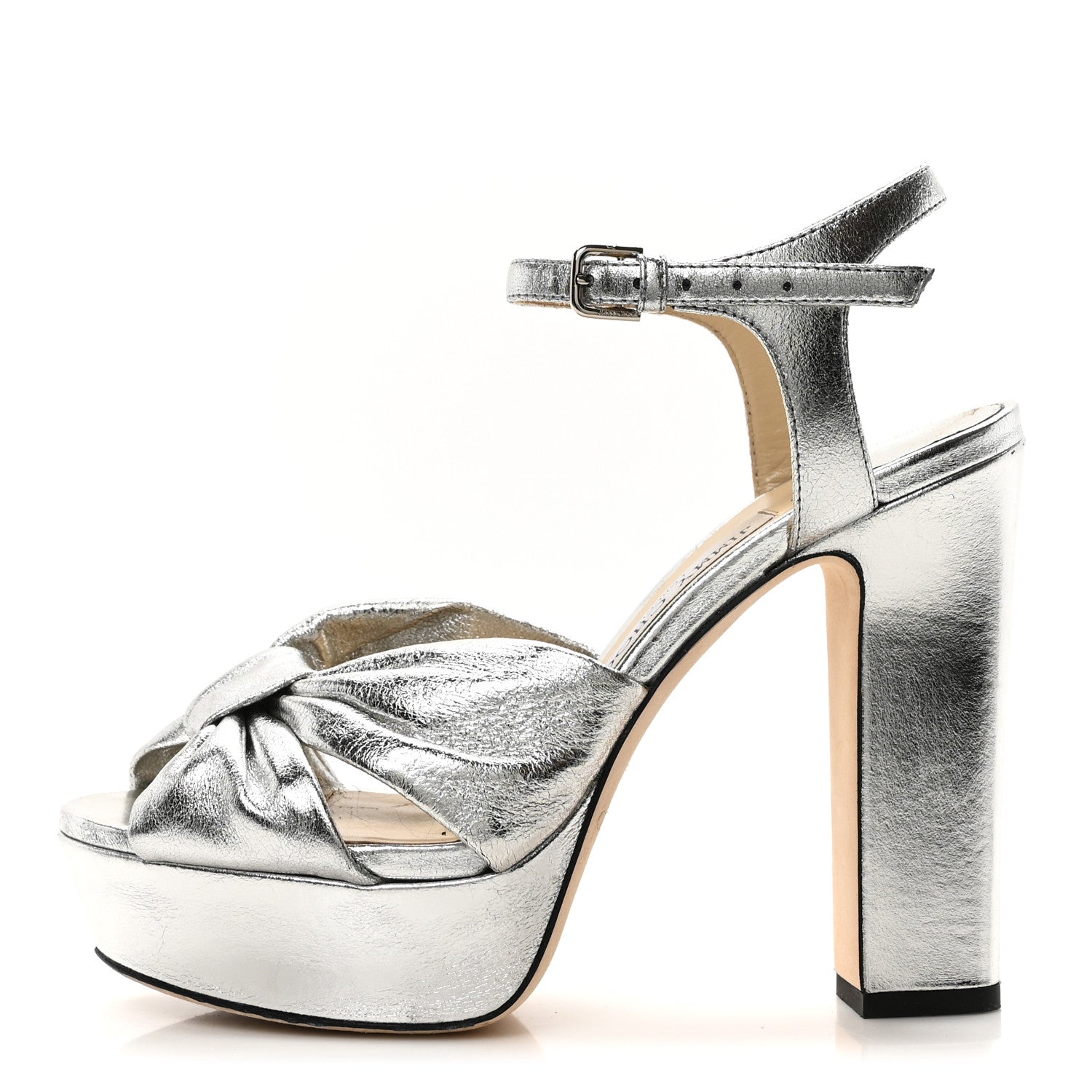 Soft Mirror Calfskin Heloise 120 Sandals 37 Silver