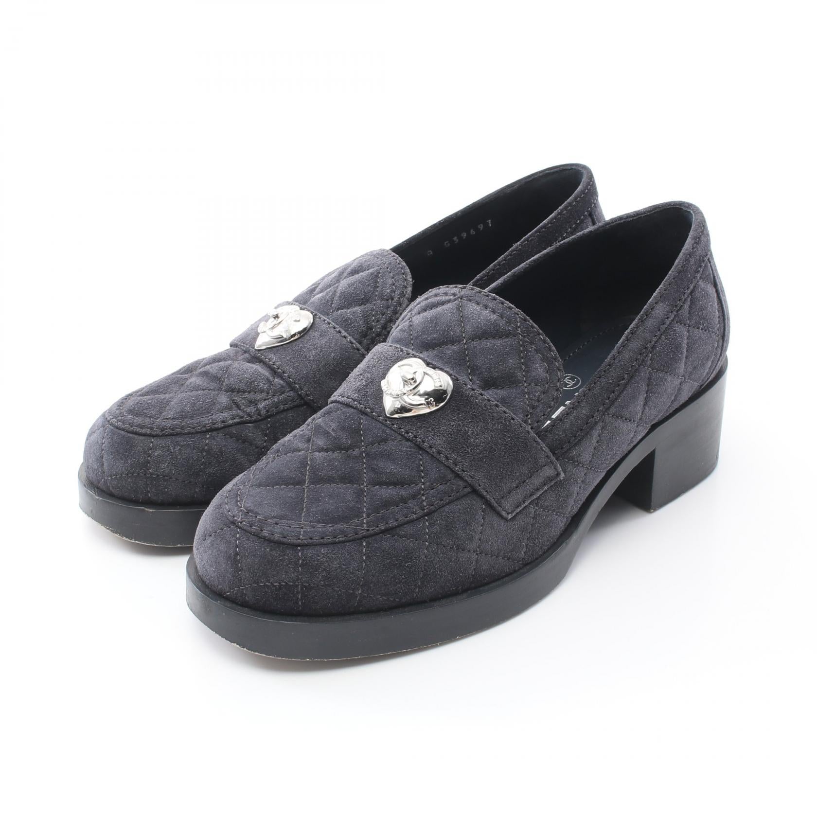 Chanel Matelasse Coco Mark Heart Turn Lock Suede Loafers